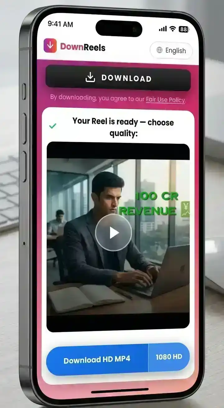 Step 3 — Mobile screen showing Download button to save Instagram Reel as HD MP4